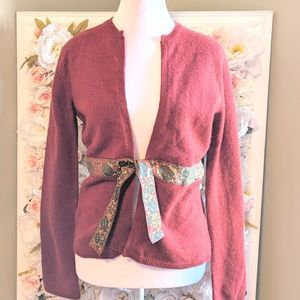 Anthropologie Sleeping on Snow Red Wool Angora Cardigan Sweater Womens-SZ M